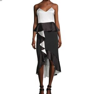 Alice+Olivia Oriana Black & White Ruffled High Low Dress NWT & Defects Size 0